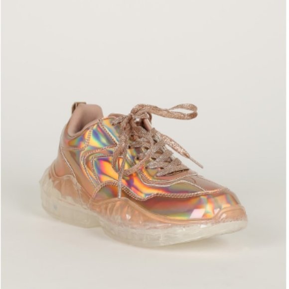 Rose Gold Holographic Fashion Sneakers - Picture 2 of 8